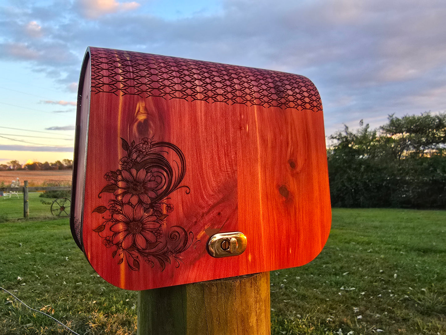 Wood and Leather large wood floral engrave purse